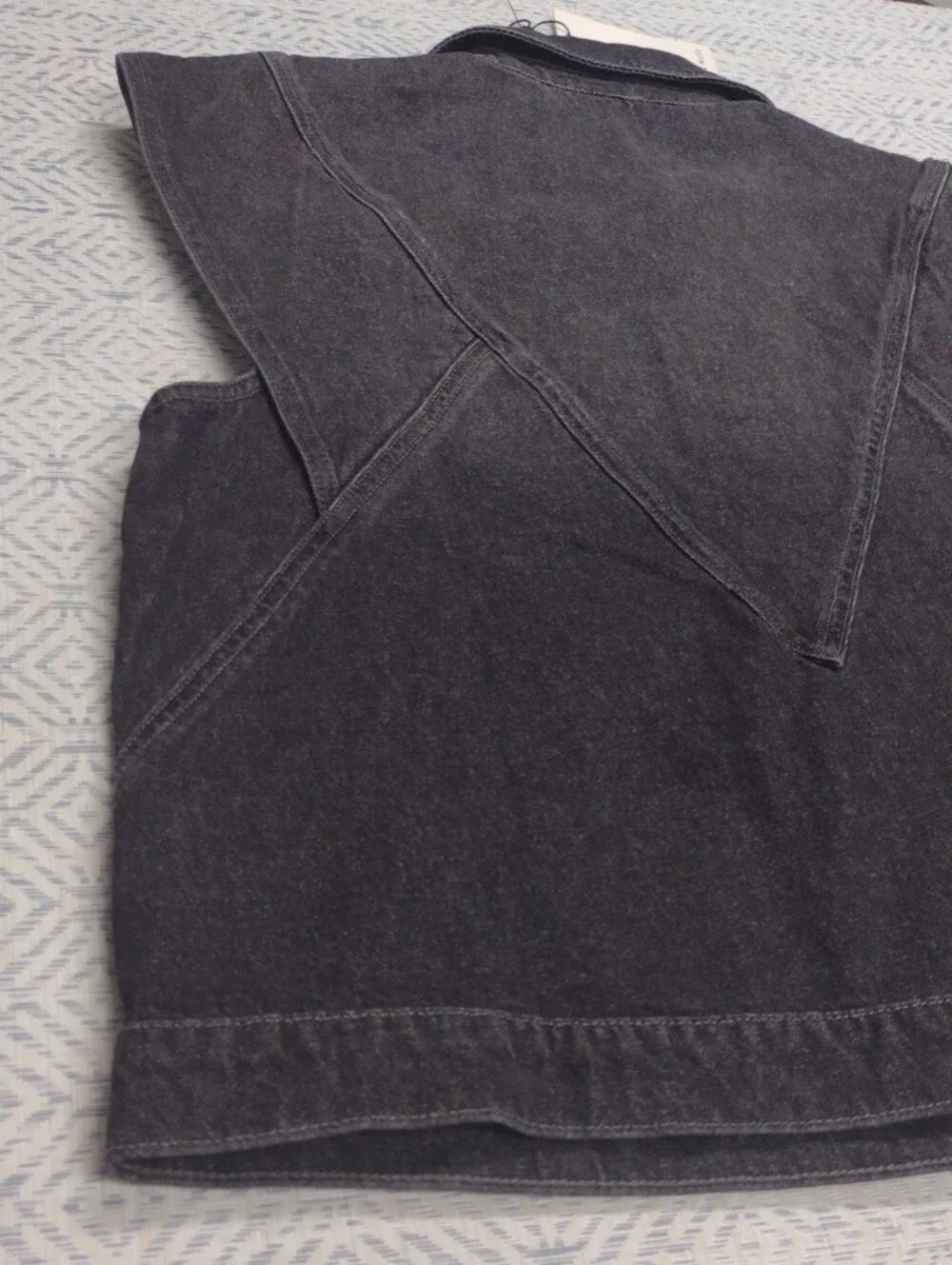NEW Washed Black Denim Button-Front Sleeveless Vest